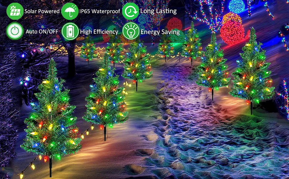 outdoor garden waterproof solar christmas tree pathway lights