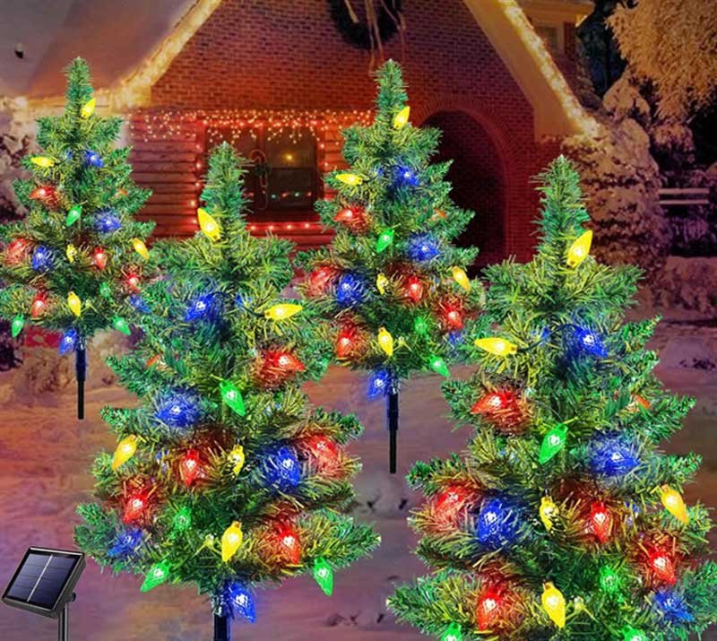 outdoor garden waterproof solar christmas tree pathway lights