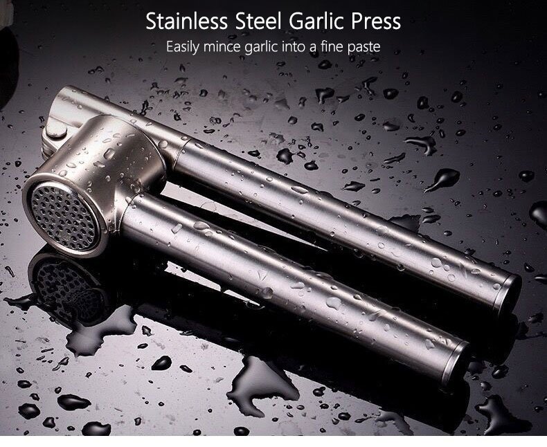 garlic press, stainless steel garlic mincer & crusher
