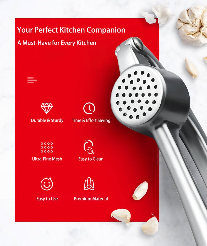 premium garlic press set easy to squeeze and clean, rust proof