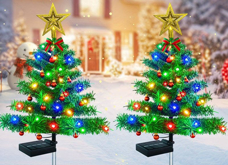 outdoor garden waterproof solar christmas tree pathway lights