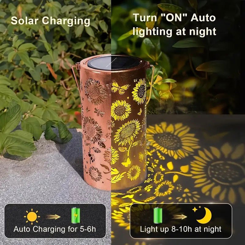 solar powered lantern sunflower hollowed out projector garden light