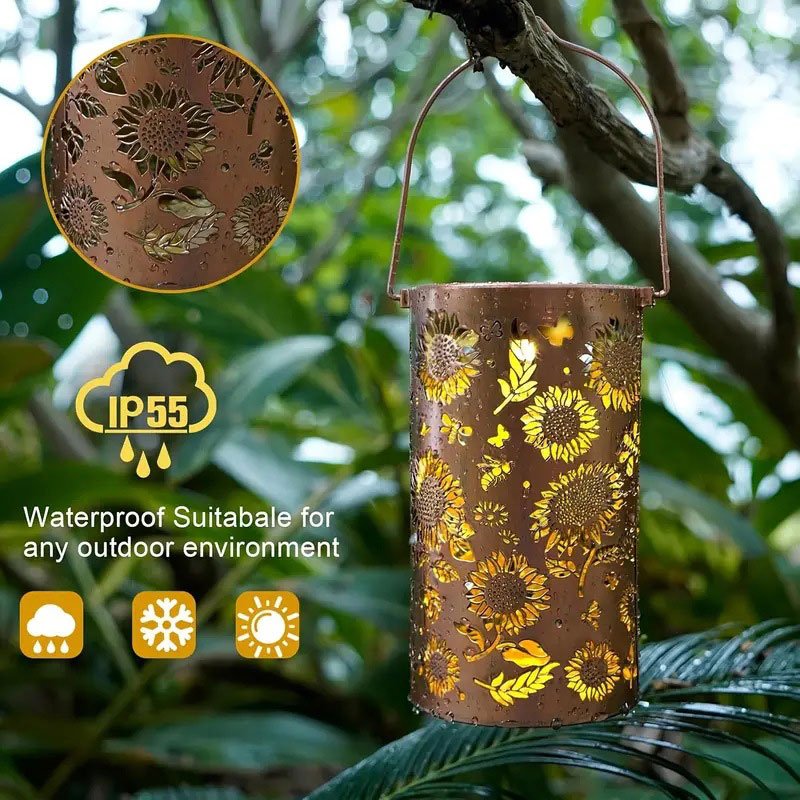 solar powered lantern sunflower hollowed out projector garden light