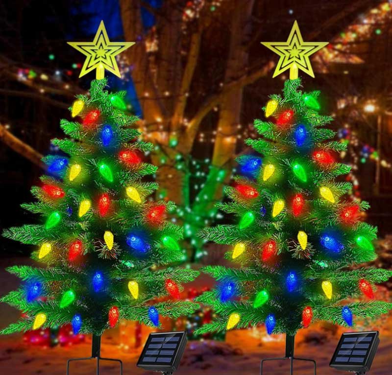 outdoor garden waterproof solar christmas tree pathway lights