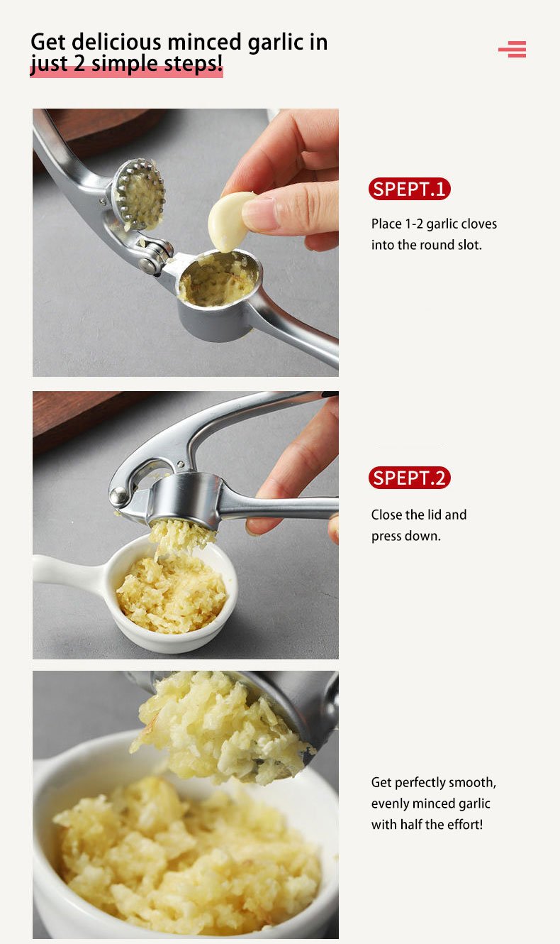 premium garlic press set easy to squeeze and clean, rust proof