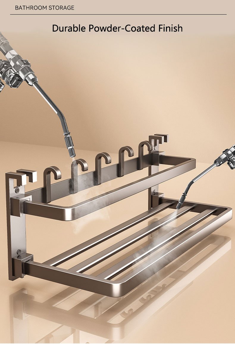 drill or stick on foldable bath towel rack, wall mounted bathroom shelf
