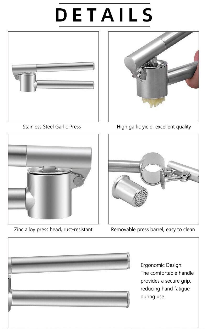 garlic press, stainless steel garlic mincer & crusher