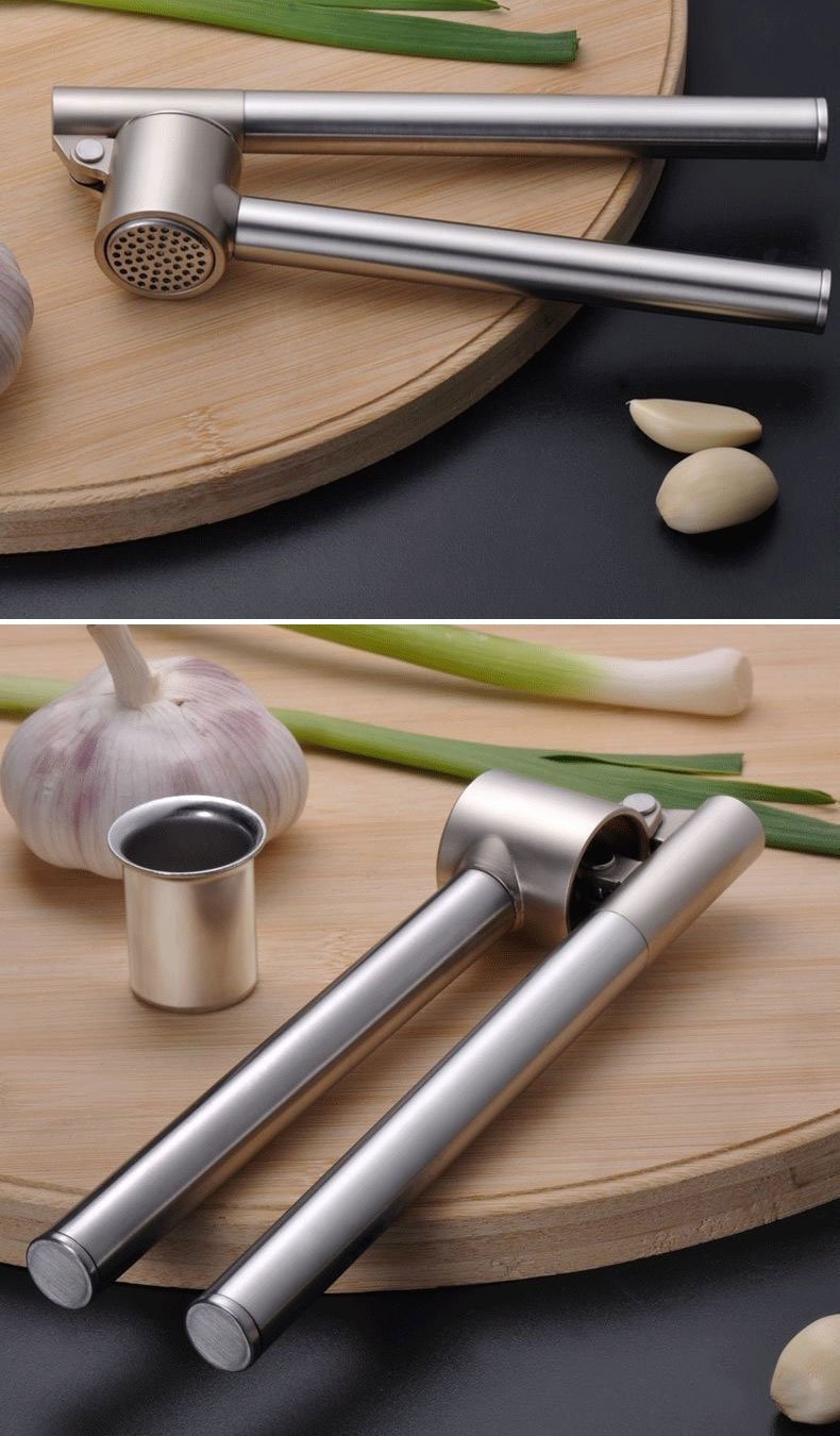 garlic press, stainless steel garlic mincer & crusher
